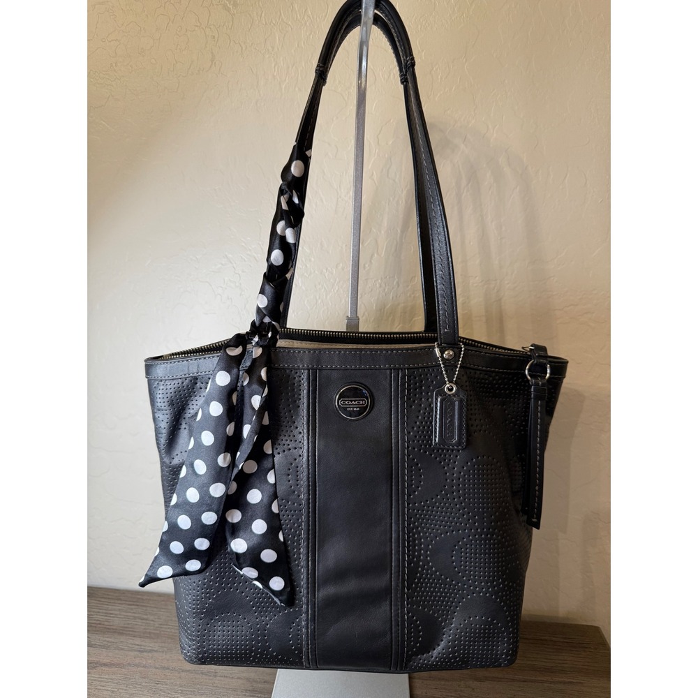 Coach Taylor Perforated Leather Tote Black Signature C Bag F21841
